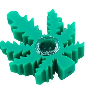Pipa de Silicona Hoja Verde con Cazoleta de Cristal